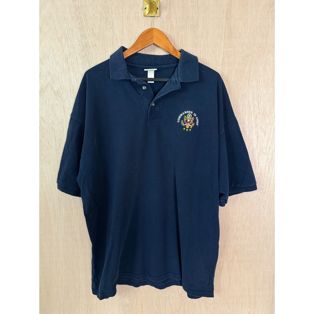 Mens Cotton Deluxe Commander In Chief Polo Shirt Navy Blue 2XL Embroidered Crest